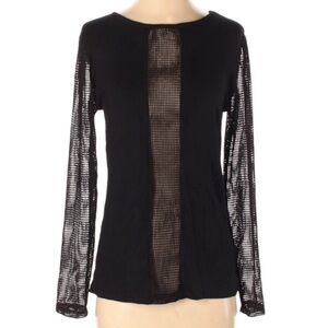 Milan Kiss Black Mesh Bodice Insert/Mesh Sleeves Blouse Top Size‎ Small